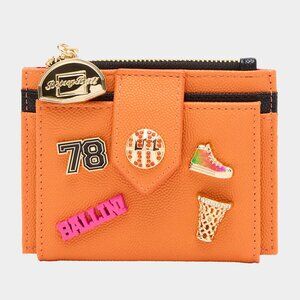 Betsey Johnson Kitsch Dont Block Me Bifold Wallet Orange Basketball Theme NWT